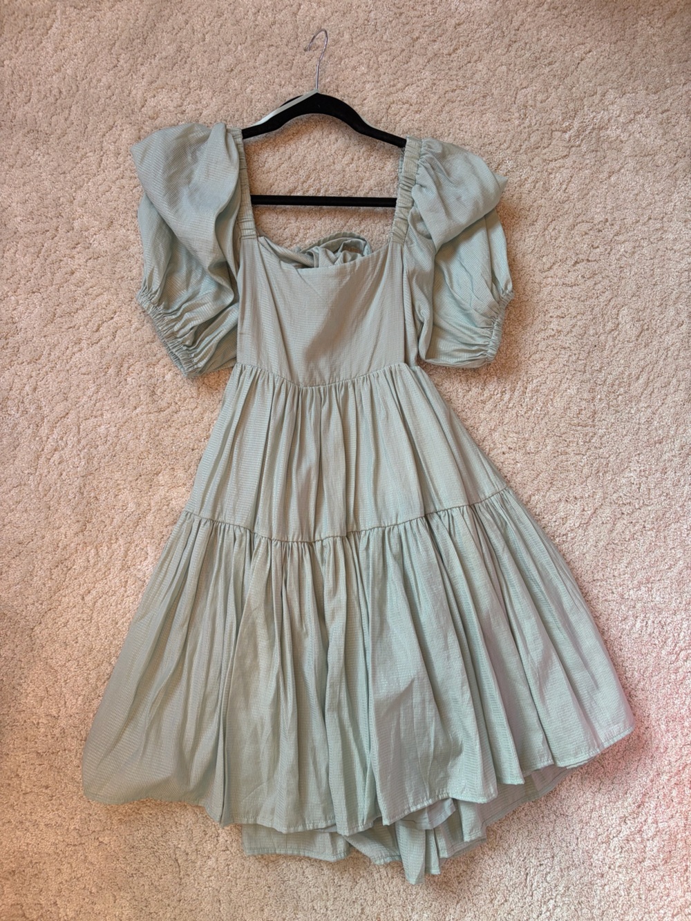 VICI Mint Green Textured Midi Dress with Elastic Waist